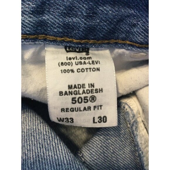 Levis 505 Mens Regular Fit Jeans W33 L30 100% Cotton Denim Blue Classic - Picture 4 of 8